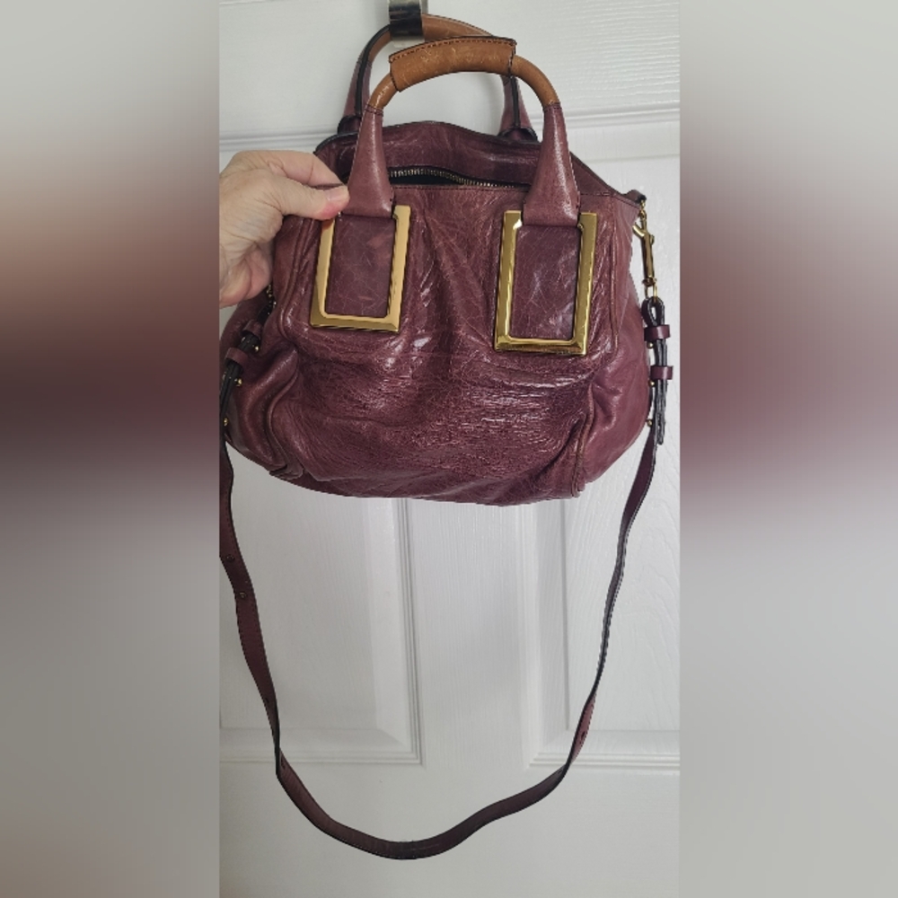 Chloe Burgundy Leather Satchel with Gold Hardware - Picture 6 of 13
